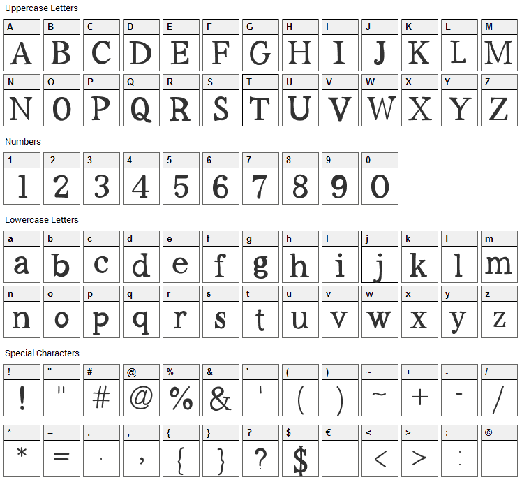 Workaholic Font Character Map