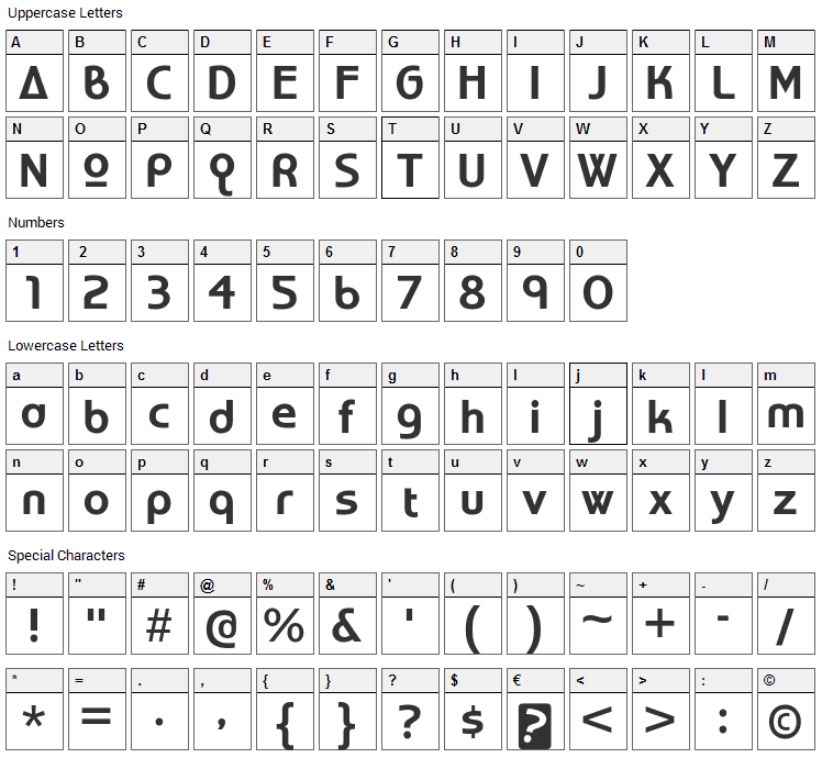 World of Water Font Character Map