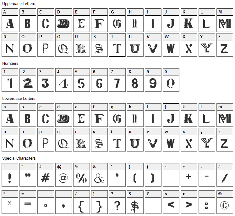 World Tour Font Character Map