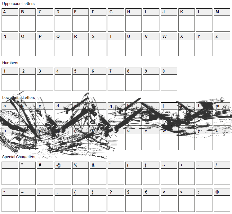 World War II Warplanes Font Character Map