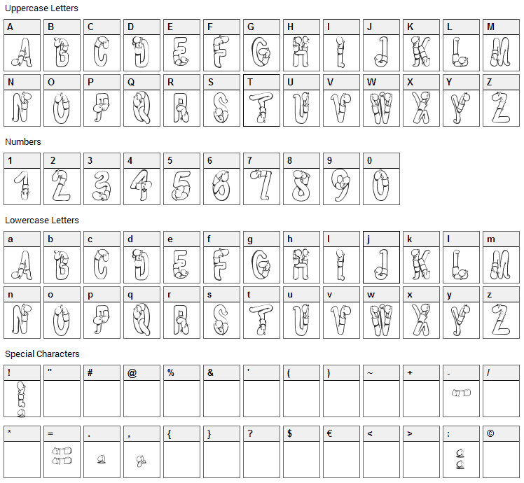 Worm Beeline Font Character Map