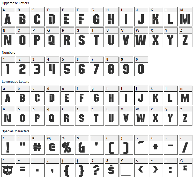 Wreckers Font Character Map