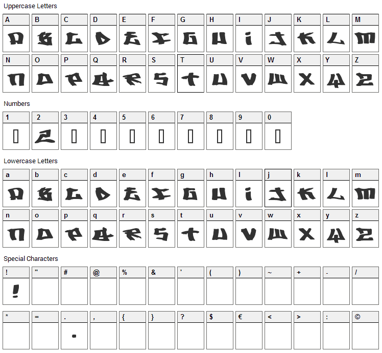 Writers 2 Font Character Map