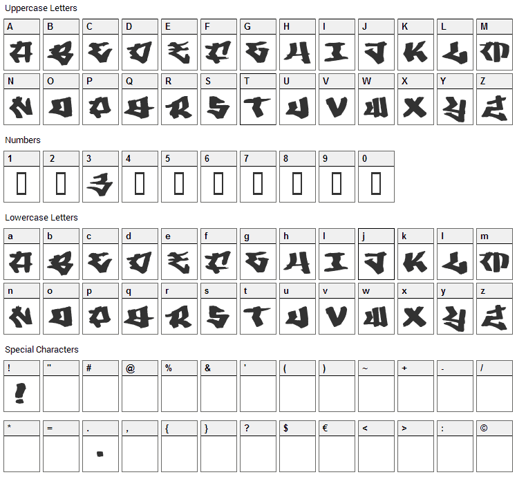Writers 3 Font Character Map