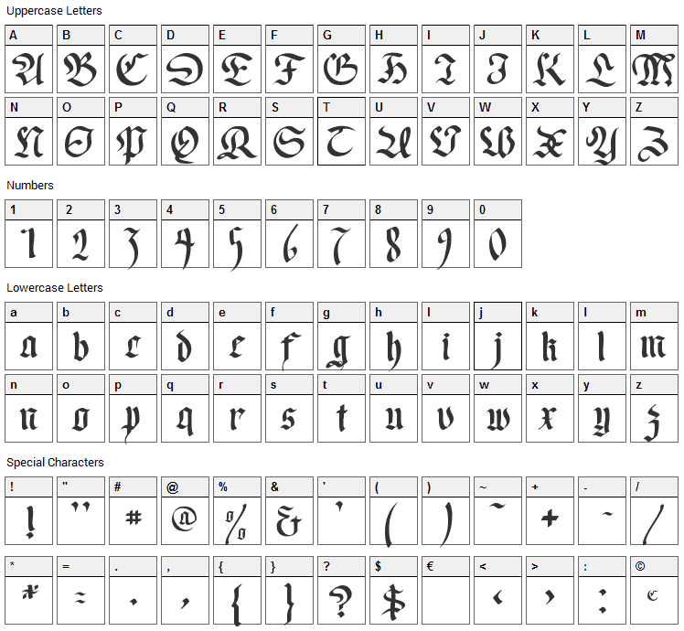 Written Frax Font Character Map