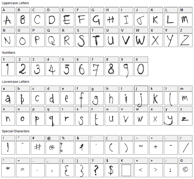 WS Kname Plate Font Character Map