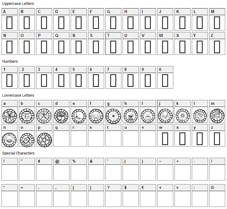 WW Changeling Bats Font Character Map