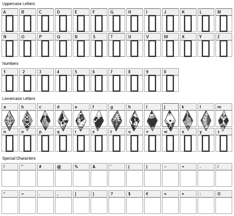 WW Wraith Bats Font Character Map