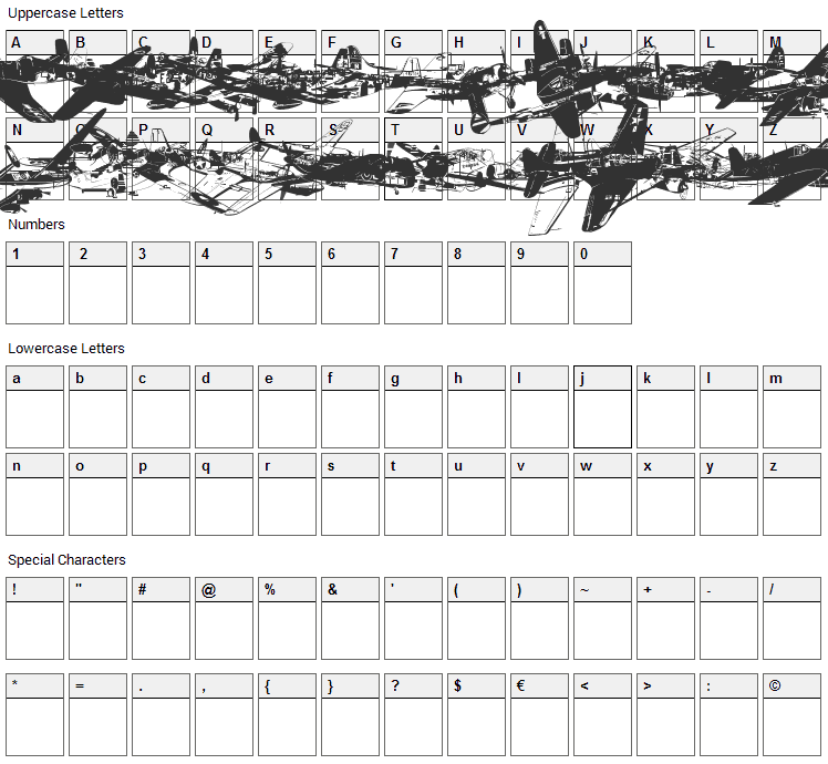 WW2 Aircraft Font Character Map