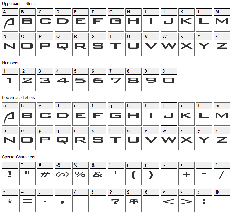 WWE Backlash Font Character Map