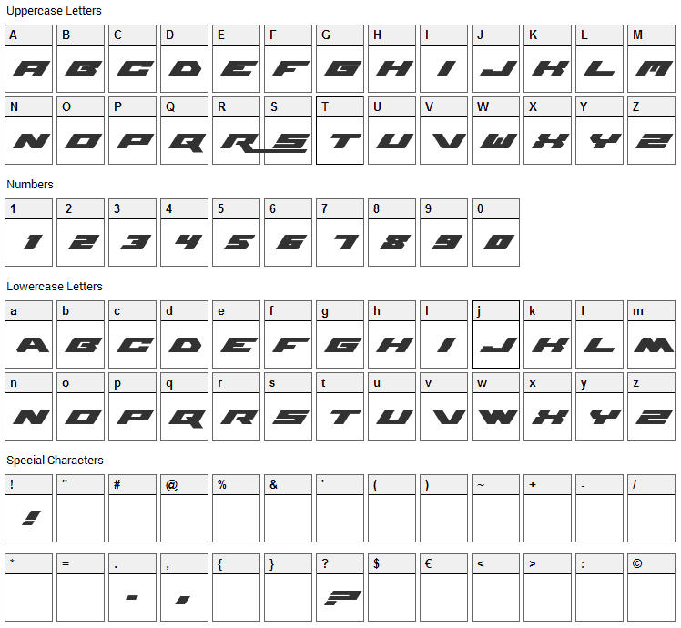 WWE Raw Font Character Map