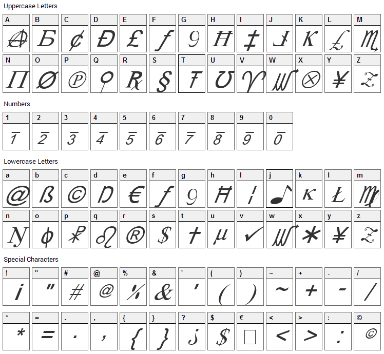 X-Cryption Font Character Map