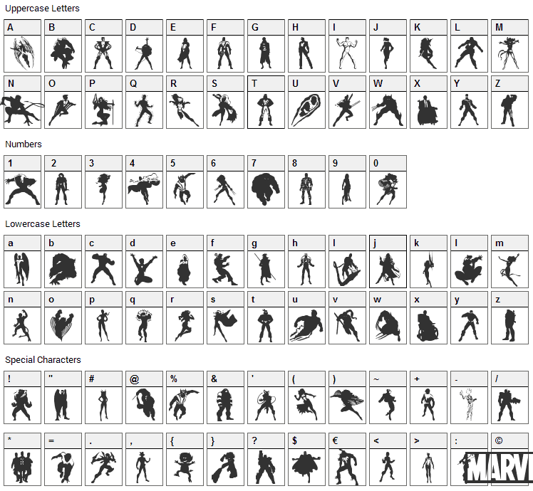 X-Fighters Font Character Map