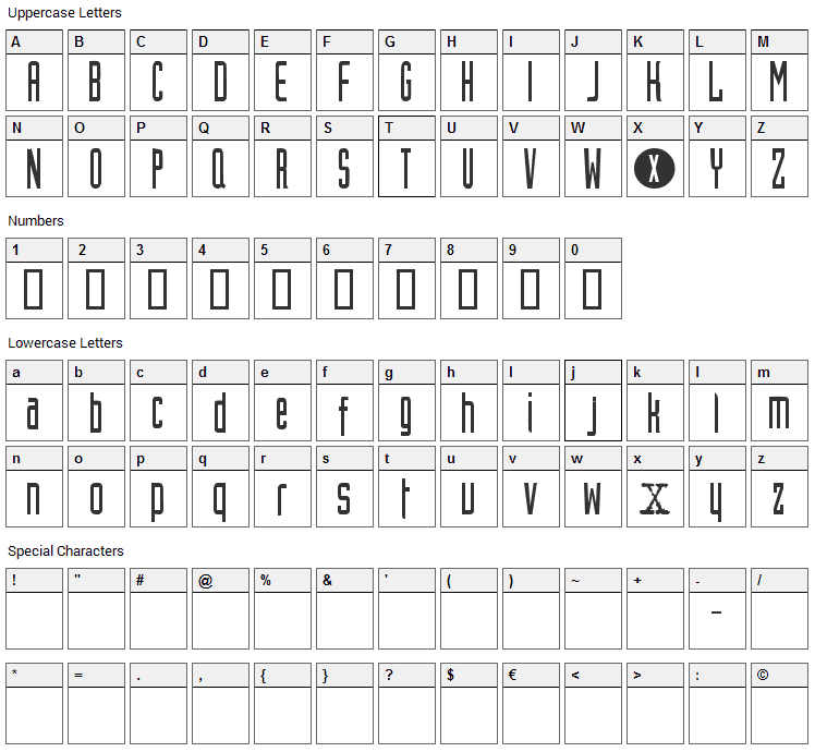 X Files Font Character Map