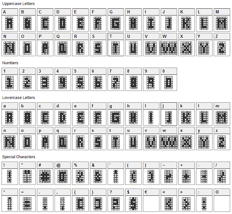 X-Grid Font Character Map