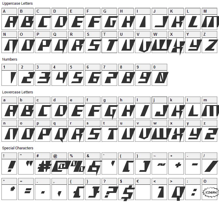 X-Racer Font Character Map