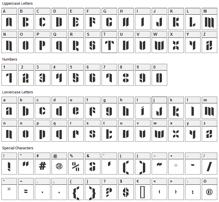 Xacto Blade Font Character Map