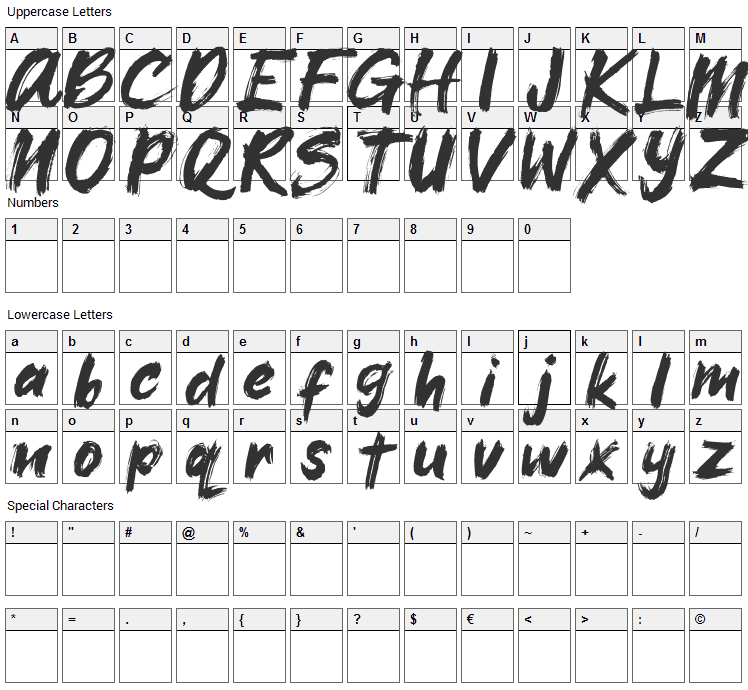 Xangda Shiny Font Character Map