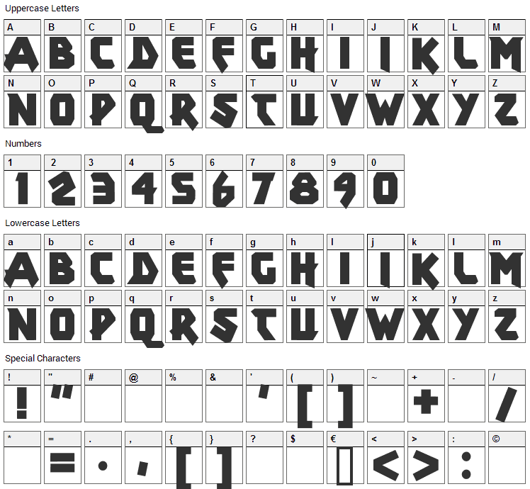 Xar Font Character Map