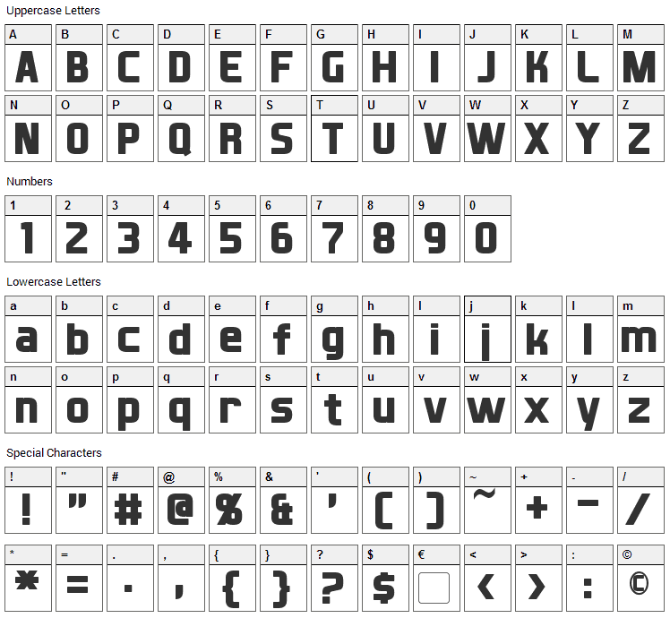 XBall Font Character Map