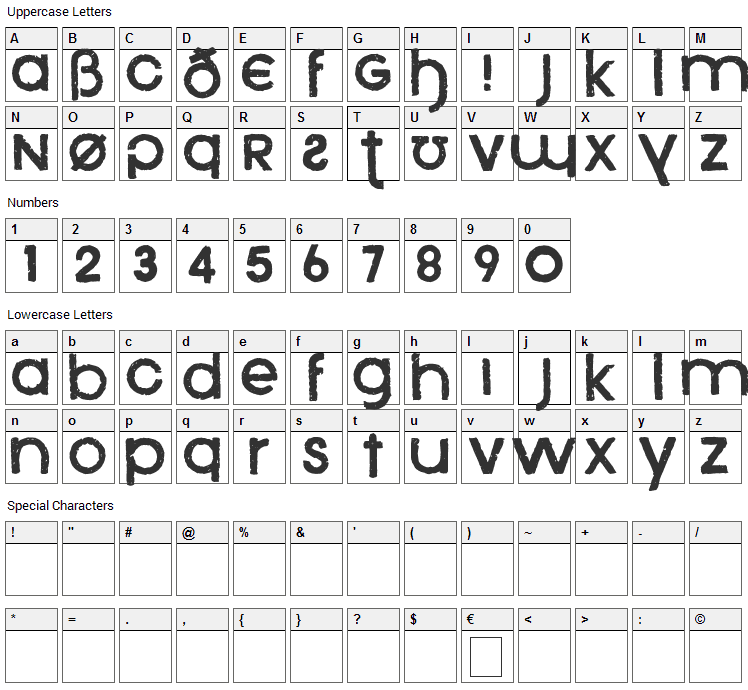 Xenophone Font Character Map