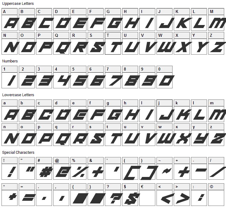 Xenosphere Font Character Map