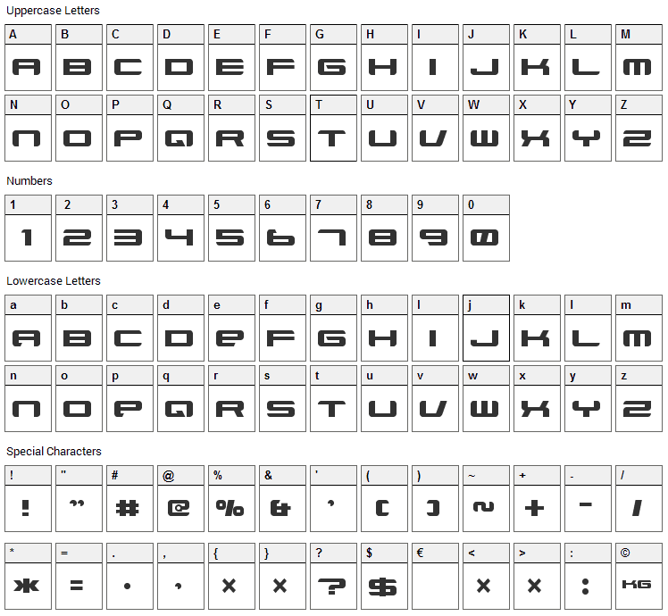 Xenotron Broadstroke Font Character Map