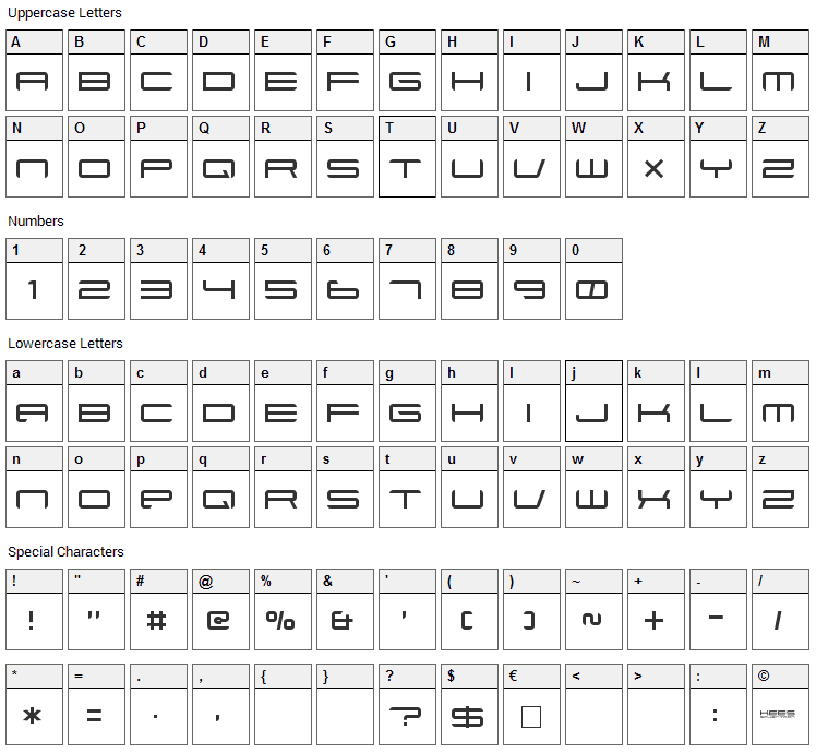 Xenotron Font Character Map