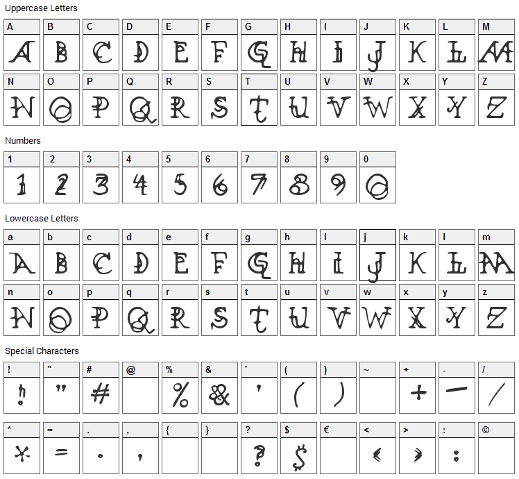 Xenowort Font Character Map