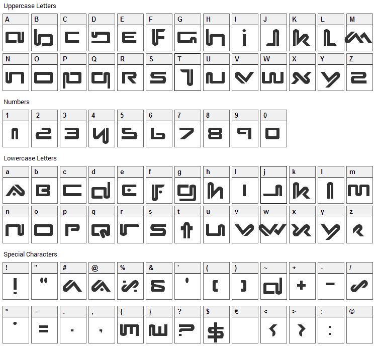 Xephyr Font Character Map