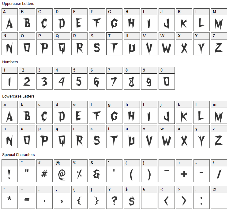 Xerker FW Font Character Map