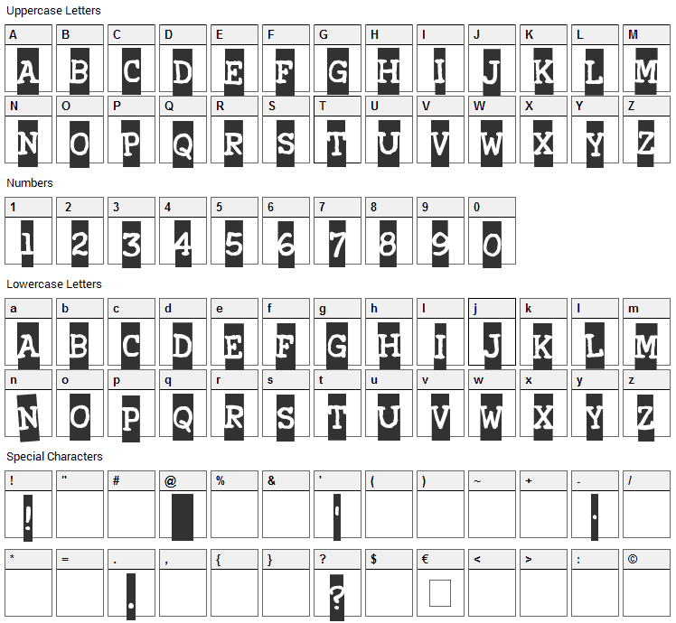 Xerography Font Character Map