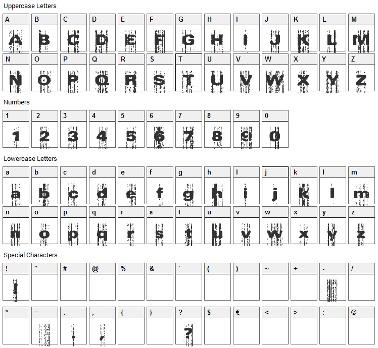 Xerox Malfunction Font Character Map