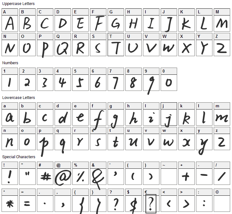 Xiao Gao Font Character Map