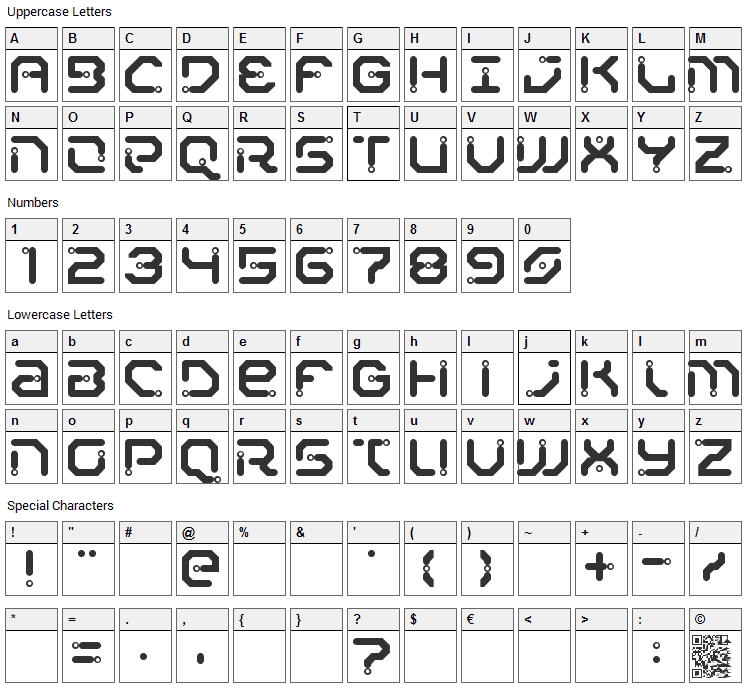 Xiaxide Font Character Map