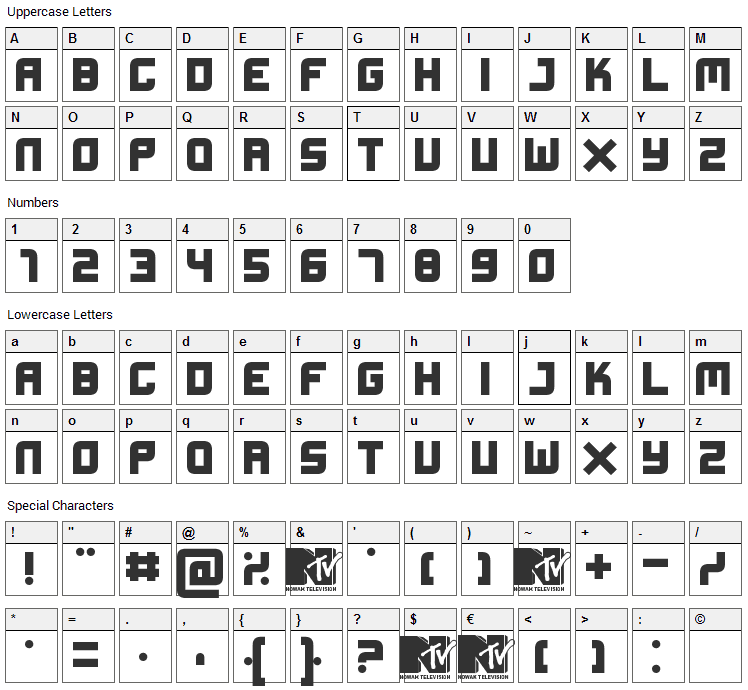 Xifiction Font Character Map