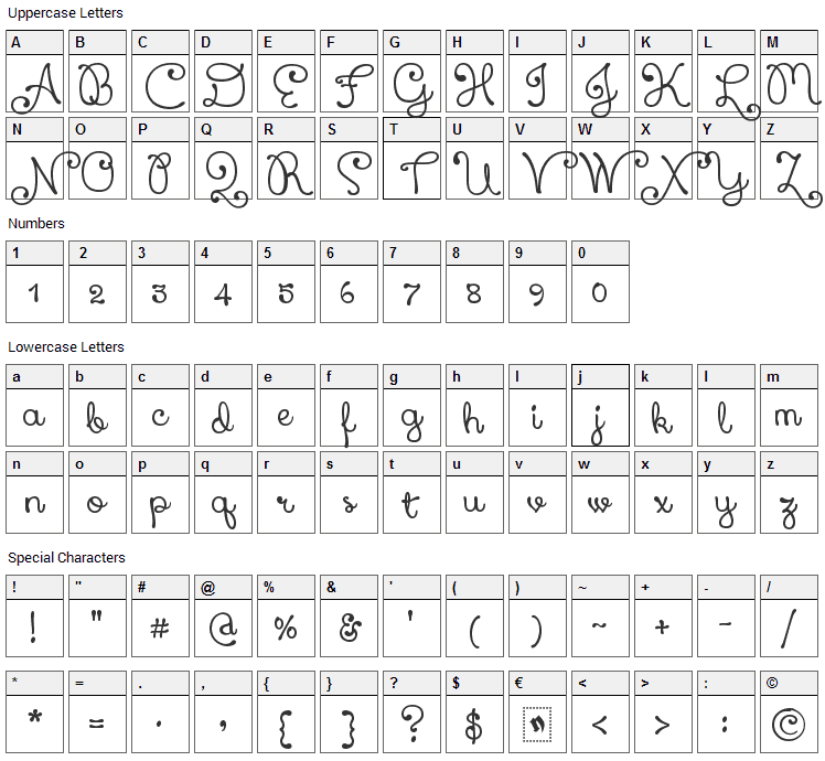 Xiomara Font Character Map