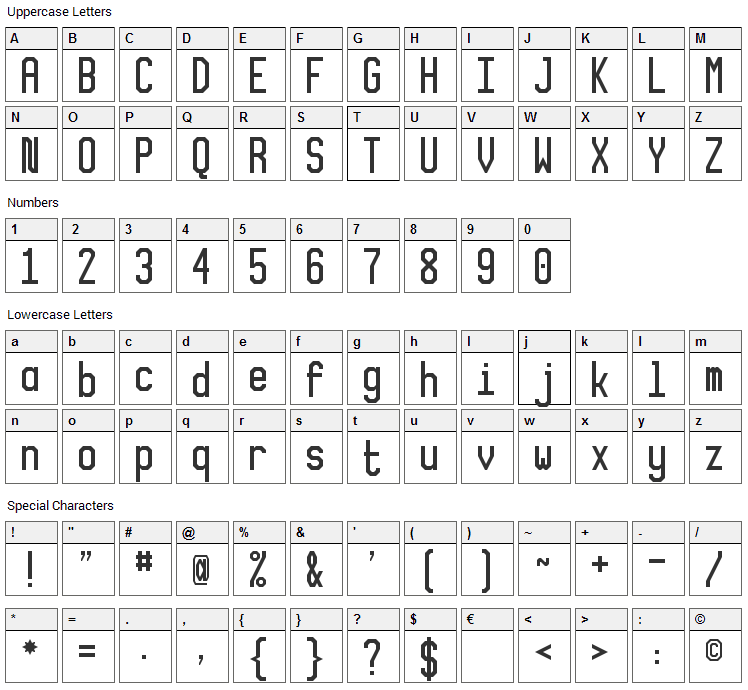 XLMonoAlt Font Character Map