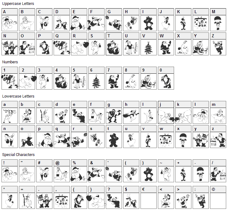 Xmas Batzz Font Character Map
