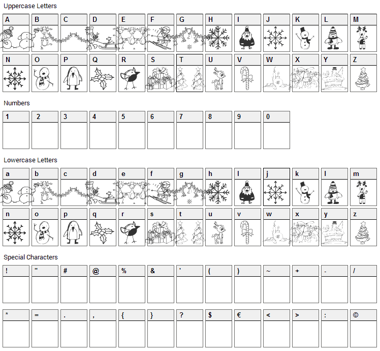Xmas Cartoon Font Character Map