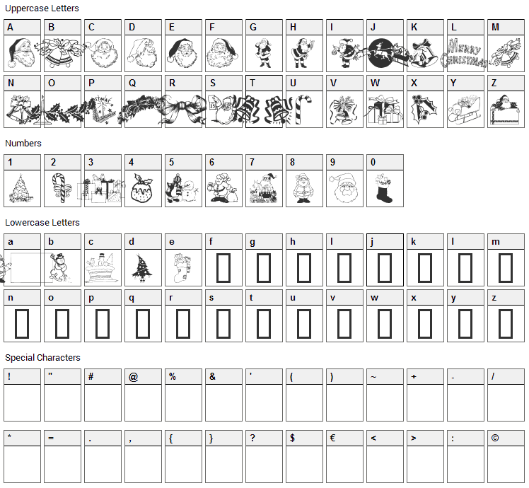 Xmas Clipart Font Character Map