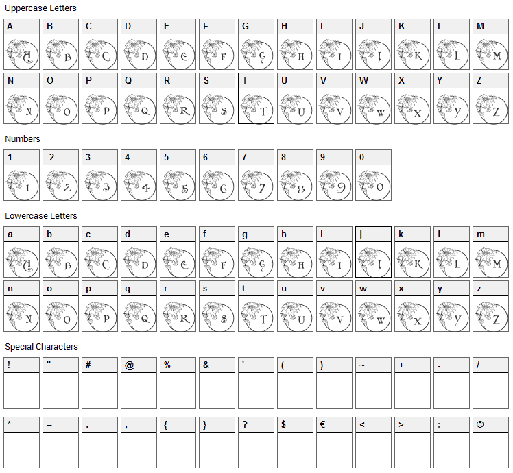 Xmas Flower 1 Font Character Map