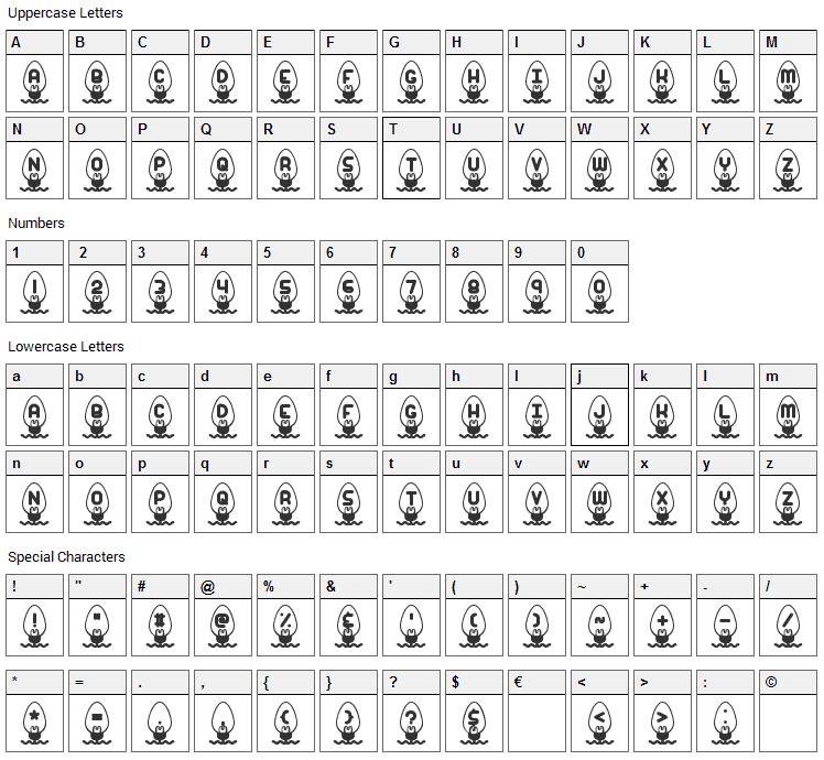 Xmas Lights Font Character Map