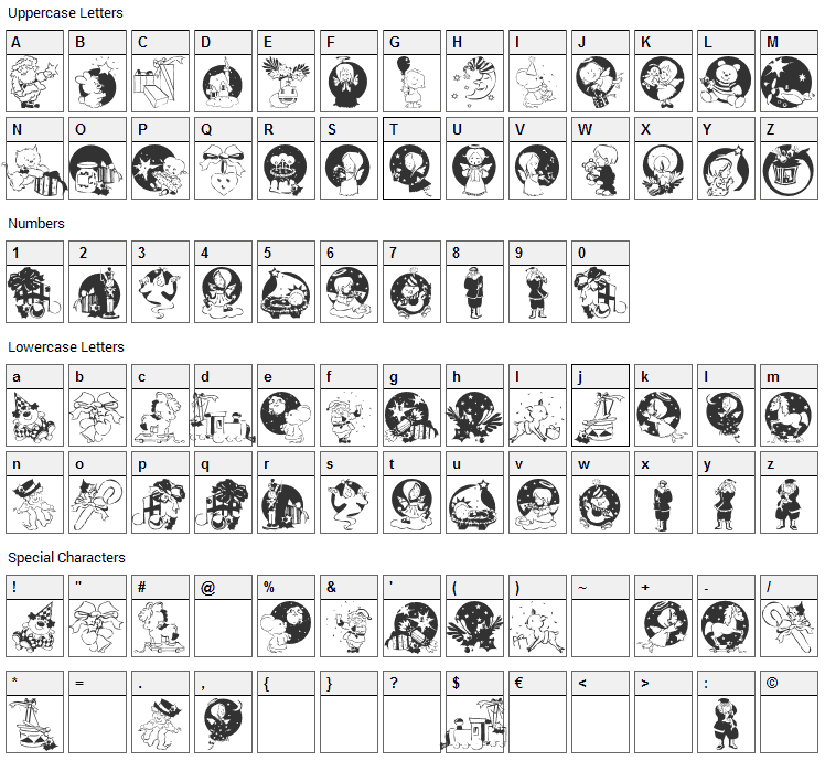 Xmas Promotions Symbols Font Character Map