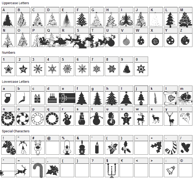 Xmas TFB Christmas Font Character Map