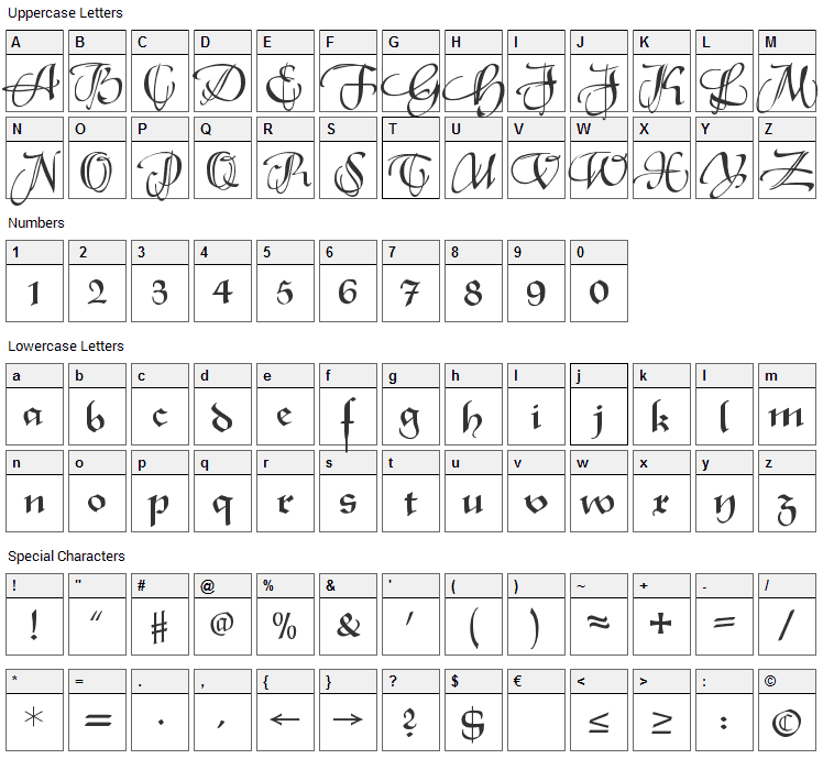 XmasTerpiece Font Character Map