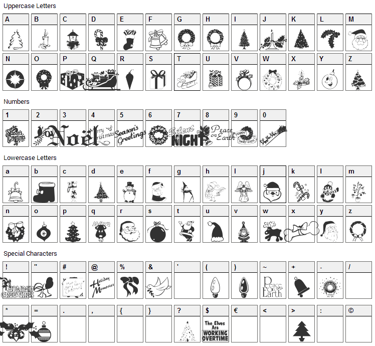 XmasTyme Font Character Map
