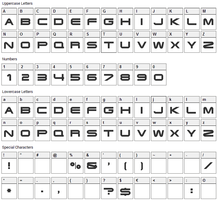 Xoireqe Font Character Map