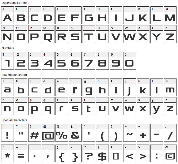 Xolonium Font Character Map