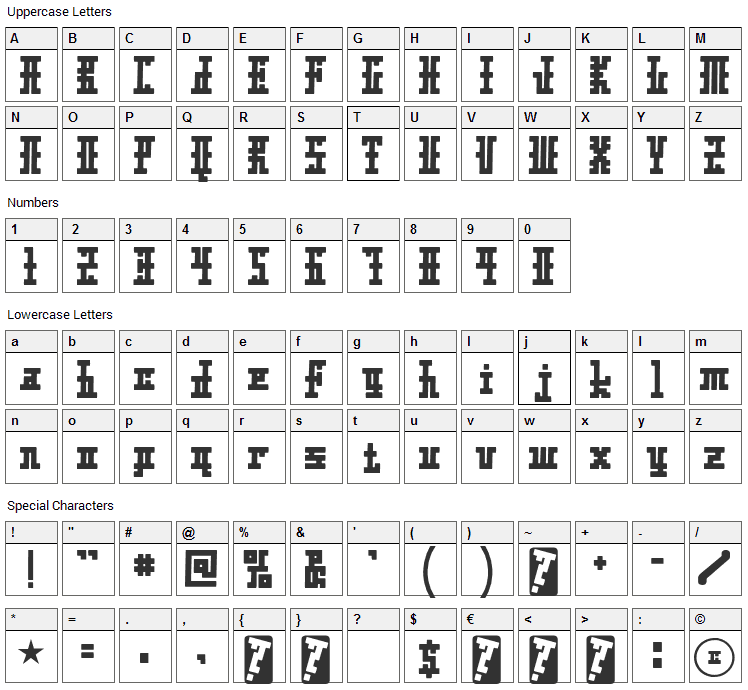 Xolto Font Character Map